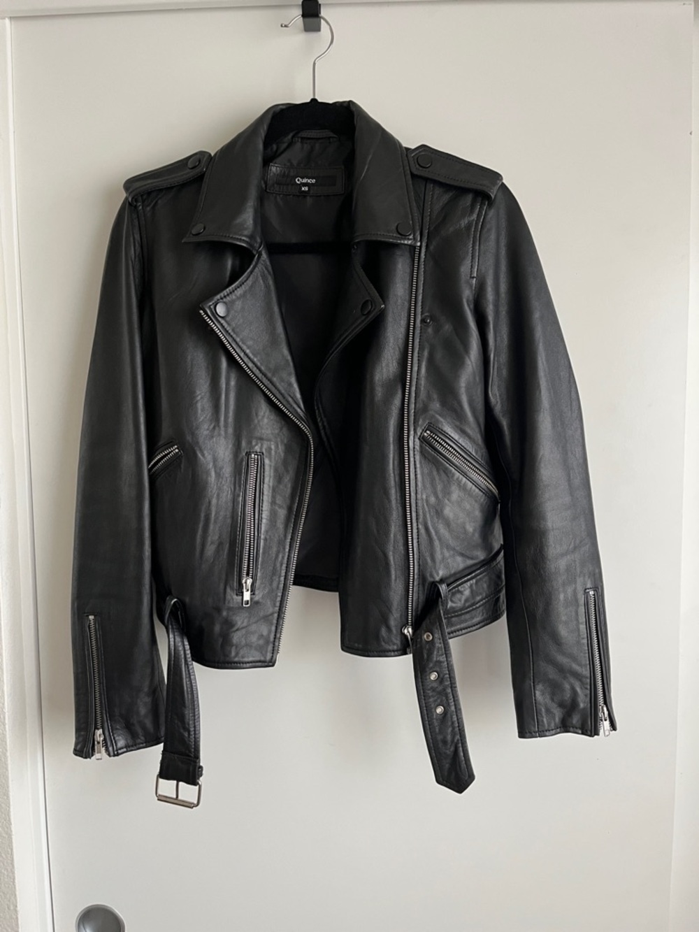 Quince Black Leather Biker Jacket